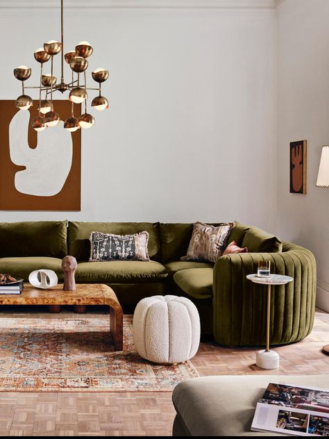 Vivienne Modular Sofa, Corner Sofa, Velvet Olive - Soho Home Green Sofa Living, Modular Corner Sofa, Soho Home, Soho House, Living Room Inspo, A Living Room, Couches Living Room, Living Room Inspiration, Club House