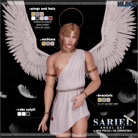 PEACH | Sariel Angel Set | Kleos Sims on Patreon Sariel Angel, Kleos Sims, Sims 4 Male Clothes, Pelo Sims, The Sims 4 Packs, Sims 4 Body Mods, Angel Outfit, Sims Four, Sims4 Clothes