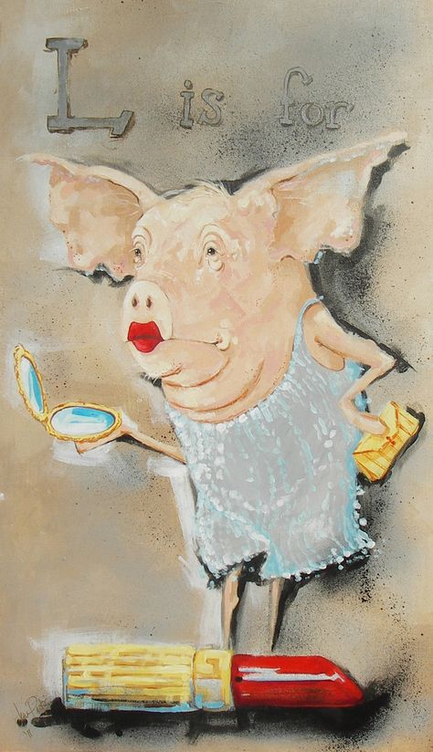 Lipstick on a Pig by Jenairene.deviantart.com Photo Album Cover, 3 Pigs, Photo Album Covers, Pig Painting, Pig Drawing, Happy Pig, Paint On Wood, Pigs Fly, Pig Art