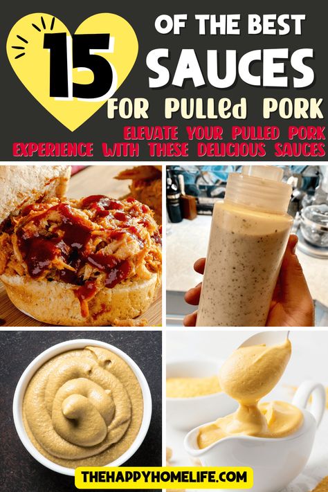 Level up your pulled pork game with these 15 sauces! Our list of classic and innovative options will help you find the perfect accompaniment for your dish. Try something new today and discover the best sauces for pulled pork. Click now to see our delicious recommendations! Pulled Pork Sauce Recipe, Pulled Pork Dishes, Pulled Pork Dip, Pulled Pork Sauce, Perfect Pulled Pork, Best Sauces, Mustard Bbq Sauce, Pork Sauce, Light Sauce