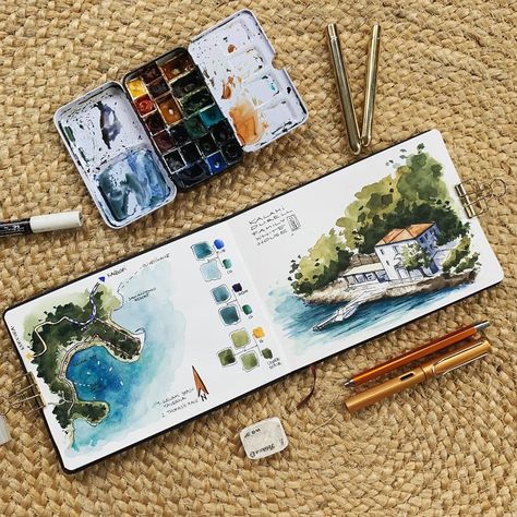 Voyage Sketchbook, Kunstjournal Inspiration, Travel Journal Scrapbook, Travel Art Journal, Travel Sketchbook, Watercolor Journal, Watercolour Inspiration, Sketchbook Art Journal, Watercolor Sketchbook