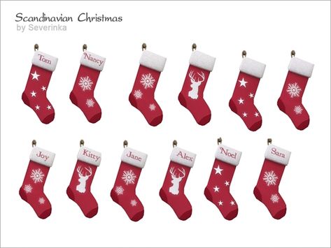 Scandinavian Christmas - Christmas Socks by severinka via TSR | Decoration | Christmas | Sims 4 | TS4 | Maxis Match | MM | CC | pinned by sueladysims Sims4 Furniture, Sims 4 Seasons, Sims 4 Cc Furniture Living Rooms, Sims 4 Kitchen, November Christmas, Die Sims 4, Ethnic Hair, Sims 4 Clutter, Sims 4 Toddler