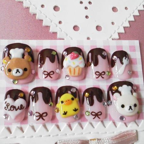 Rilakkuma Nails, Kawaii Nail Art, Images Kawaii, Really Cute Nails, Kawaii Nails, Cat Kuku, Cute Nail Art, Dream Nails, Funky Nails