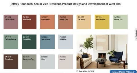 West Elm + Sherwin Williams 2022 1 Midcentury Modern Color Palette Sherwin Williams, West Elm Sherwin Williams Color Palettes, Mid Century Paint Colors Sherwin Williams, Mid Century Modern Sherwin Williams, Eclectic Paint Color Scheme, Bungalow Color Schemes, West Elm Color Palette, Sherwin Williams Mid Century Colors, Mcm Paint Colors Sherwin Williams