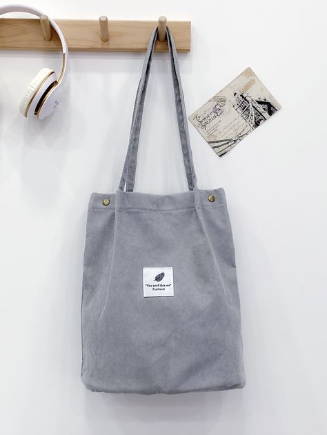 Pretty Tote Bags, Corduroy Tote Bag, Bucket Tote Bag, Grey Tote Bags, Diy Bag Designs, Cotton Bags, Handbag Essentials, Bucket Tote, Diy Bags Purses