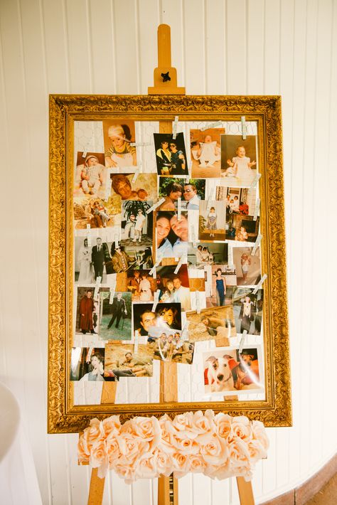 Vintage Wedding Photo Display, Picture Board Ideas Wedding, Easel Photo Display Weddings, Wedding Photo Easel Display, Wedding Picture Decorations, Wedding Photo Displays At Reception, Photo Wedding Decorations, Photo Background For Wedding, Wedding Photo Stand