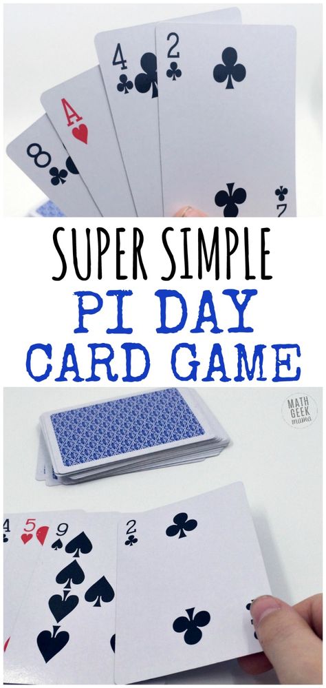 Want a super easy way to have fun with your kids on Pi Day? This Pi Day card game is great because kids of all ages can play together. Plus, there are variations to make it more challenging for older kids. Get excited about the number pi with this easy Pi Day game! http://mathgeekmama.com/pi-day-card-game/?utm_campaign=coschedule&utm_source=pinterest&utm_medium=Bethany%20%7C%20Math%20Geek%20Mama&utm_content=Race%20to%20Pi%3A%20Simple%20and%20Fun%20Pi%20Day%20Card%20Game Pi Activities, Math Card Games, Easy Math, Creative Math, Math Geek, Math Education, Card Games For Kids, 7th Grade Math, Mama Blog