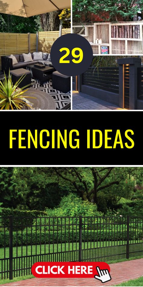 29 Fencing Ideas for Privacy & Style: Transform Your Outdoor Space! Side Privacy Fence, Ideas For Fences Backyards, Budget Privacy Fence Ideas, Black Metal Fencing Ideas, Outdoor Fencing Ideas, Patio Fencing Ideas, Iron Fence Privacy Ideas, Outdoor Fence Ideas, Affordable Fence Ideas