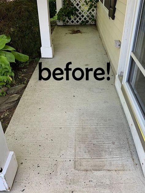 How to Paint A Porch Floor With Concrete Paint - The Honeycomb Home Painted Cement Patio, Best Concrete Paint, Concrete Front Porch, Paint Concrete Patio, Paint Concrete, Concrete Patio Makeover, Painting Cement, Concrete Paint, Front Porch Makeover