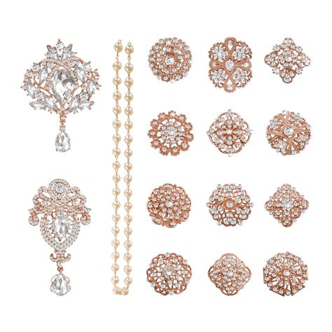 PRICES MAY VARY. ❤Mixed size kit : Total 14 PCS Brooches +1/2 yard elegant pearl chain. The brooches are from 1.14" to 1.46" in circle shape(12PCS) +2.01*3.67" in fringe shape (2PCS) , perfect for your craft, especially for bridal bouquet. ❤Beautiful Color： Rose Gold tone alloy metal base with clear rhinestones and its an eye-catching in the crowds ❤Pin design: Have a pin on the back, easy to decorate to anywhere you like. ❤Wide used: Sparkling rhinestone pearl brooches,perfect for adding a touc Crystal Wedding Bouquet, Wedding Bridesmaid Flowers, Pin Design, Stylish Hats, Pearl Crystal, Crystal Brooch, Bridesmaid Flowers, Pearl Brooch, Crystal Wedding