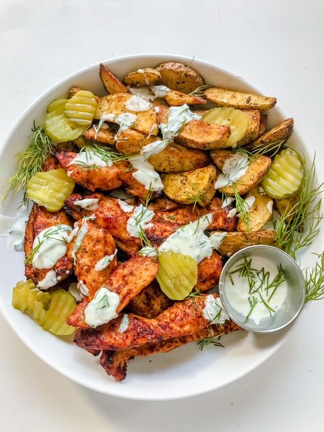 Naked Nashville Hot Chicken Tenders with Dill Pickle Fries & Dill Pickle Aioli — AllTypesOfBowls Dill Pickle Aioli, Dill Pickle Fries, Nashville Chicken Tenders, Nashville Hot Chicken Tenders, Paleo Air Fryer, Pickle Fries, Hot Chicken Tenders, Brewery Food, Types Of Bowls