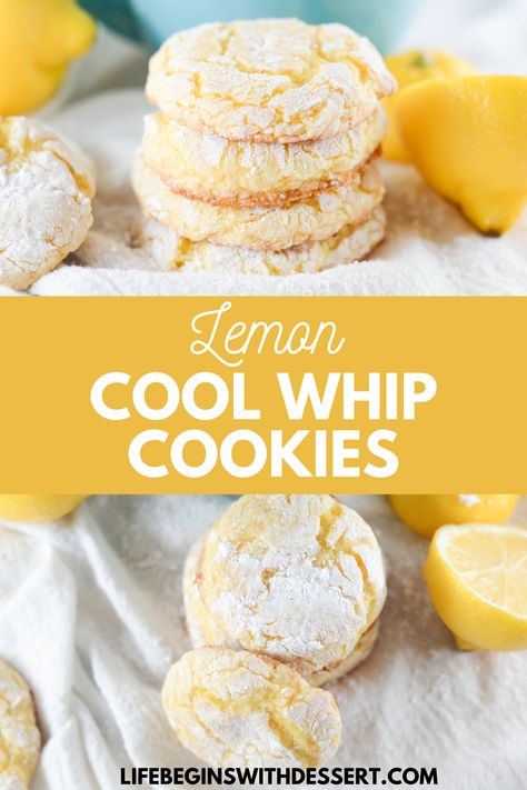 Lemon Cool Whip, Cake Cookie Recipe, Lemon Cake Cookies, Lemon Cake Mix Cookies, Lemon Cookies Easy, Homemade Cake Mixes, Cool Whip Cookies, Lemon Crinkle Cookies, Lemon Cookies Recipes