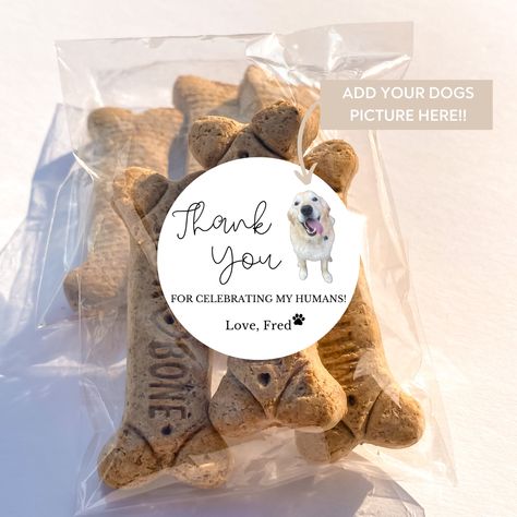 Customizable Dog Treat Wedding Favor Bags and Labels!! DOG TREATS NOT INCLUDED!!  Check out matching table sign! : https://www.etsy.com/listing/1549474537/printed-wedding-dog-favor-signdog Coming in quantities of 24, these clear self-sealing bags measure 3x5 inches with a 1.66 inch circle label.  They are self-sealing and come EMPTY ready for you to fill with your pups favorite treat!  HOW IT WORKS: - After placing your order please message me on Etsy with the picture you would on your labels. ( Dog Treat Wedding, Dog Treat Bag, Wedding Treats, Circle Labels, Wedding Gifts For Guests, Future Wedding Plans, Wedding Favor Bags, Dog Party, Guest Gifts