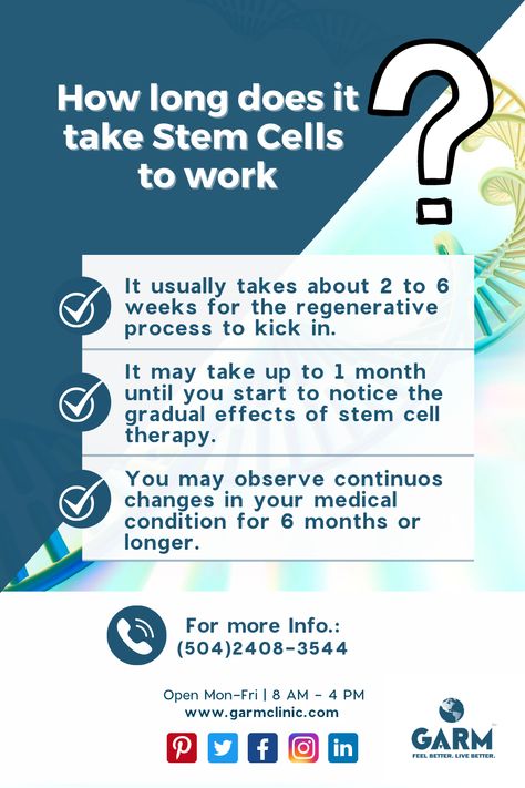 How long does it take stem cells to work? ✔It usually takes about 2 to 6 weeks for the regenerative process to kick in. ✔It may take up to 1 month until you start to notice the gradual effects of stem cell therapy. ✔You may observe continuous changes in your medical condition for 6 months or longer. Contact us now for more information! 📱: (504)2408-3544 or US VoIP: (305)848-0144. 📧: info@garmclinic.com #pain #regenerativemedicine #stemcells #drglennterry #stemcelltherapy #Roatan #Ba Therapy Quotes, Reverse Aging, Medical Facts, Stem Cell Therapy, Cell Therapy, Regenerative Medicine, Caribbean Island, Acupressure Points, Healing Food