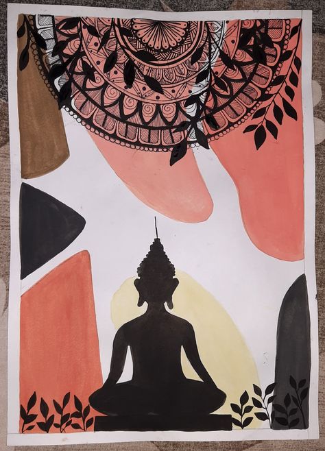 Acrylic Painting of beautiful buddha in black. Mandala Art Of Buddha, Buddha Painting Easy, Buddha Mandala Art Easy, Buddha Painting Simple, Simple Boho Painting Ideas, Buddha Mandala Artwork, Buddha Mandala Art, Boho Art Painting, Buddha Drawing