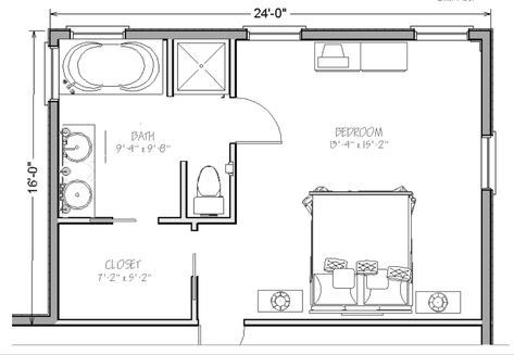 Master Suite Over Garage Plans, Small Guest Bedroom With Bathroom, Bedroom With Attached Bathroom Master Suite, 20 X 15 Master Suite, Narrow Master Suite Floor Plan, Half Wall Room Divider Bedroom Master Bath, Combine Two Bedrooms Into Master Suite, Master Suite Dimensions, 24x24 Master Suite Plans