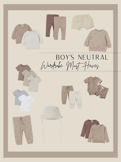 collage of neutral boy clothing for baby's, toddlers, and kids. All pieces are linked to the pin. Outfit Ideas Gender Neutral, Kids Capsule Wardrobe, Clothing Must Haves, Minimalist Baby Clothes, Minimalist Parenting, Spring Baby Clothes, 1 Year Baby, Kids Winter Outfits