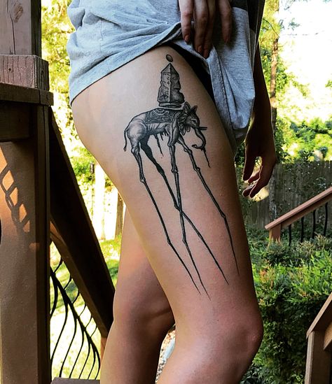 Salvador Dali elephant #tattoo #elephant #dali #salvadordali Dali Elephant Tattoo, Dali Tattoos, Salvador Dali Elephant, Dali Elephant, Salvador Dali Tattoo, Flower Hip Tattoos, Tattoo Elephant, Dali Tattoo, Swan Tattoo