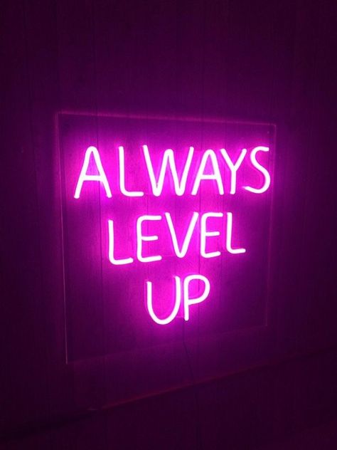 Neon Sign, Pink Aesthetic, Level Up, Neon, Lighting, Purple, Pink