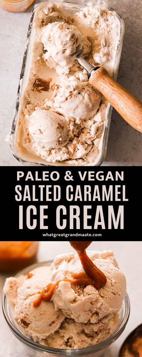 Paleo Almond Butter Cookies, Vegan Cookie Dough Ice Cream, Paleo Desert, Chocolate Chip Cookie Dough Ice Cream, Vegan Salted Caramel, Paleo Menu, Paleo Ice Cream, Vegan Ice Cream Recipe, Healthy Ice Cream Recipes