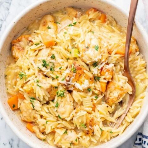 Creamy Chicken Orzo - Everyday Delicious Creamy Chicken Orzo, Creamy Orzo, Crockpot Pasta Recipes, Orzo Recipe, Celery Recipes, Italian Chicken Recipes, Pinch Of Nom, Easy Dinner Recipes Crockpot, Orzo Recipes