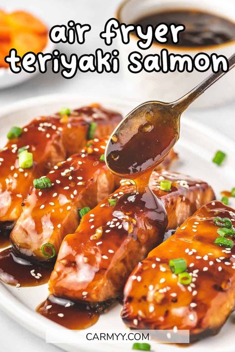 Air Fryer Terriaki Salmon, Air Fryer Salmon Soy Sauce, Air Fryer Salmon With Skin, Frozen Salmon Air Fryer Recipes, Teriyaki Salmon Air Fryer Recipes, Salmon In The Air Fryer, Salmon Air Fryer, Cook Frozen Salmon, Salmon In Air Fryer