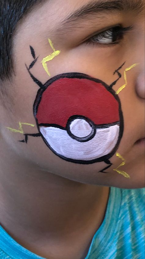 Pokeball Face Paint, Simple Face Painting For Halloween, Very Easy Face Painting For Kids, Super Hero Face Paint Easy, Super Easy Face Painting Ideas For Kids, Paw Patrol Face Paint Easy, Pokemon Face Paint Easy, Roblox Face Paint, Face Painting For Kids Easy