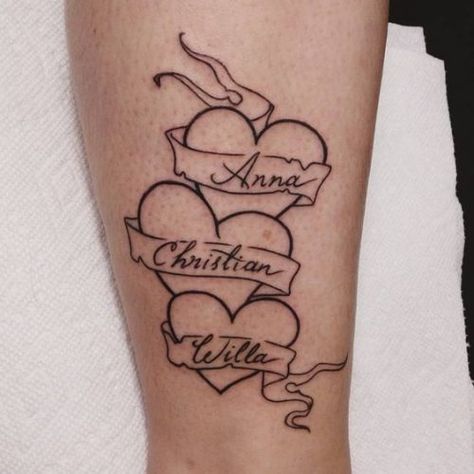 between siblings. This tattoo idea could resonate deeply with parents Sibling Name Tattoo, Tattoos Dedicated To Siblings, Siblings Name Tattoo Ideas, Parents Tattoo Ideas, Tattoo Ideas For Parents, Kids Name Tattoo Ideas, Kids Name Tattoo, Soccer Tattoos, Dynamic Tattoo