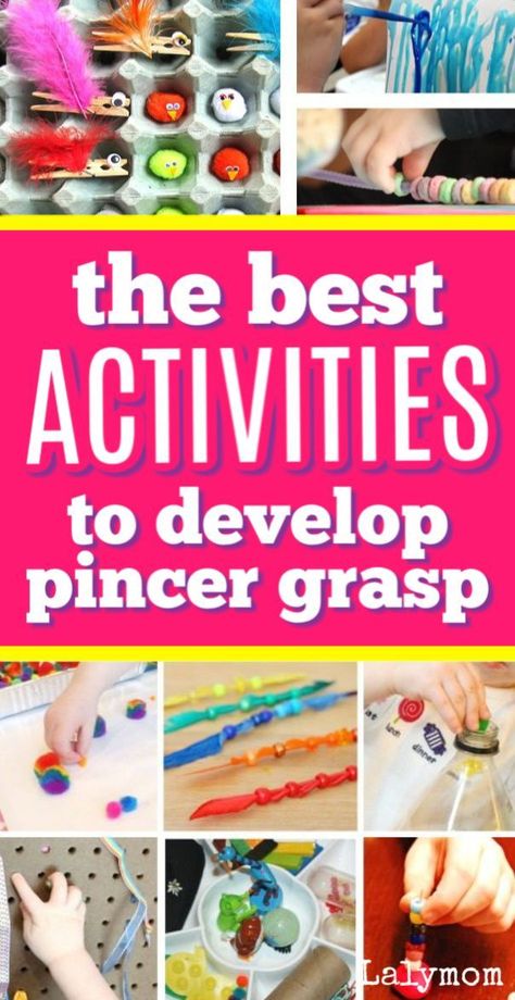 Fine motor development is super important, and these 15 pincer grasp activities will have your toddlers and preschoolers practicing that important developmental skill without even knowing it! Make fine motor learning fun and playful with these hands on activities.  #finemotor #toddler #preschool #pincergrasp #OT #apraxia #lalymom Pincer Grasp Activities, Preschool Fine Motor Skills, Occupational Therapy Kids, Fine Motor Development, Fine Motor Activities For Kids, Occupational Therapy Activities, Preschool Fine Motor, Motor Development, Fine Motor Skills Activities