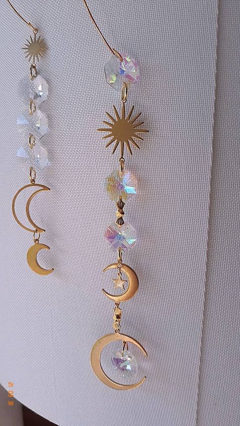 ☆ message for details Window Sun Catchers Crystal, Car Suncatcher, Crystal Car Charms, Crystal Jewelry Box, Diy Suncatchers, Leaf Ornament, Moon Decor, Dream Catcher Diy, Moon Sun