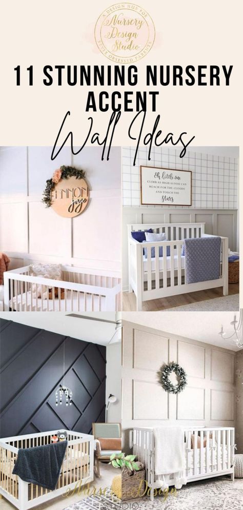 11 STUNNING NURSERY ACCENT WALL IDEAS Nursery Wall Trim, Nursery Accent Wall Girl, Accent Wall Girls Bedroom, Nursery Accent Wall Ideas, Feature Wall Nursery, Kids Accent Wall, Accent Wall Nursery, Stunning Nursery, Shiplap Nursery