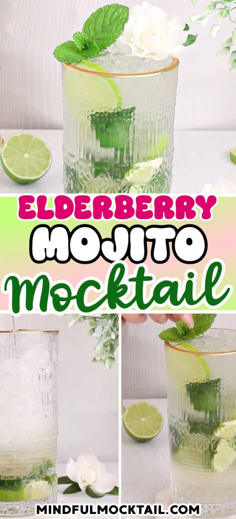 With a perfect combination of sweet, tangy and mint fresh, this delicious elderflower mocktail is non-alcoholic, has the perfect amount of fizz and can be made in as little as 5 minutes. This recipe can be assembled right in your glass with no shaker required, saving on washing up and making this such an easy mocktail to make at home. Elderflower Mocktail Recipe, Elderflower Drink, Mocktail Ideas, Non Alcoholic Mojito, Nonalcoholic Party Drinks, Easy Mocktails, Mojito Mocktail, Non Alcoholic Cocktails, Infused Water Recipes