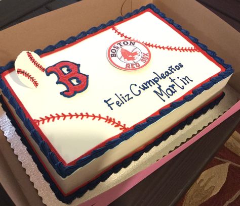 Boston Red Sox Cake, Red Sox Cake, Baseball Birthday Cakes, Pastel Rectangular, Baseball Cake, Sport Cakes, Baseball Birthday, Sheet Cake, 10th Birthday