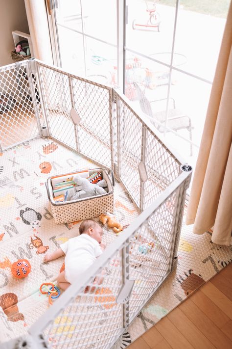 Our #1 Most Used Baby Item (...going on 3 years now) — The Overwhelmed Mommy Playyard Baby Playpen Ideas, Baby Play Pen Living Room, Baby Playpen Ideas, Playpen Ideas, Baby Play Pen, Baby Play Area, Best Baby Play Mat, Best Baby Gates, Ball Pit For Toddlers