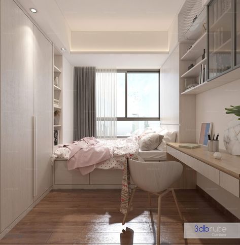 Bedroom Vray 98 Condo Room Ideas, Condo Interior Design Bedroom, Girl Small Bedroom Ideas, L Shaped Bedroom, Square Bedroom Ideas, Bedroom For Teenage Girl, Whimsigothic Home Bedroom, Small Bedroom Style, Whimsigothic Home