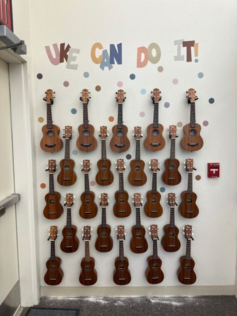 Ukulele In The Classroom, Music Room Classroom, Modern Music Classroom, Music Class Decorations, High School Music Classroom Design, Diy Music Classroom Decor, Music Classroom Inspiration, Music Teacher Classroom Decorations, Primary School Music Room Design