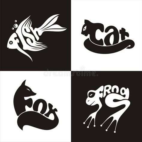 Animals logo frog, fish, cat, fox stock illustration Typographie Logo, Animals Logo, Typography Drawing, Typographie Inspiration, Typographic Logo Design, Logo Animal, 타이포그래피 포스터 디자인, Identity Branding, Design Themes