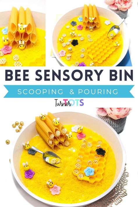 Scooping and pouring is the name of the game with an inviting bee sensory bin. Yellow rice, a hexagon ice cube mold, honeycomb cereal, and flowers create the perfect environment for bees to thrive. Add metal or plastic scoops for your toddlers to scoop and pour! Undoubtedly, your preschoolers will be buzzing about this bee fine motor activity for toddlers! Bee Activities For Toddlers, Bee Sensory Bin, Sensory Snow, Honeycomb Cereal, Bee Activities, Fine Motor Activity, Toddler Class, Activity For Toddlers, Fine Motor Activities For Kids