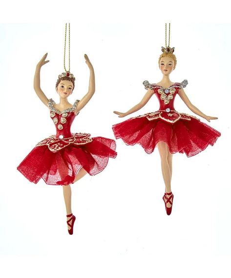 PRICES MAY VARY. Set of novelty ballerina ornaments Crafted from resin Hand painted and beautifully detailed Makes a great gift and ornament for your favorite ballerina or ballet fan Measure 6.25"H These regal red ballerina ornaments from Kurt Adler are a beautiful addition to any holiday décor or Christmas tree. Each of these ballerinas are wearing a beautiful ruby red outfit with matching ballerina slippers and clear gemstone accents. Measure 6.25"H. Ballerina Christmas, Red Ballerina, Red Ballerinas, Ballerina Ornaments, Cheer Outfits, Ballerina Slippers, Princess Tiara, Kurt Adler, Angel Ornaments