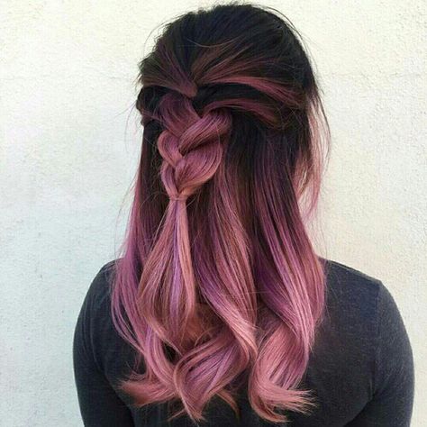 Pinterest// Painting_lines Purple Hair With Lowlights, Color Charm Paints Hair, Dark Hair With Pink Extensions, Rose Gold Ash Brown Hair, Spring Hair Highlights For Brunettes, Balayage Hair Fun Colors, Silver Hair With Purple Underneath, Bright Colored Hair Ideas, Vibrant Hair Color Ideas Brunettes