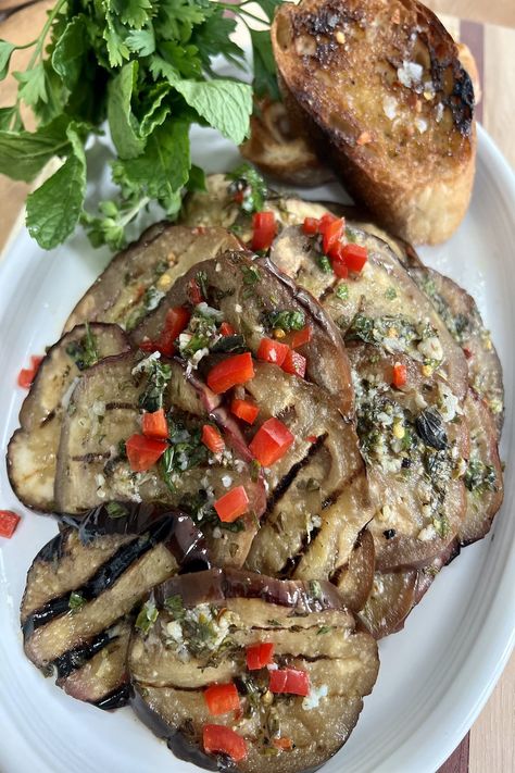 Easy Marinated Italian Grilled Eggplant (Melanzane Grigliate) Eggplant Melanzane, Italian Eggplant Recipes, Marinated Eggplant, Sauteed Broccoli Rabe, Italian Appetizer, Fried Peppers, Baked Artichoke, Roasted Zucchini, Roasted Garlic Cloves