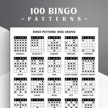 100 Bingo Patterns Bingo Patterns Free Printable, Bingo Games Patterns, Bingo Games For Adults, Bingo Cards Printable Templates, Bingo Prize Ideas, Bingo Printable Free, Bingo Books, Bingo Calls, Bingo Patterns