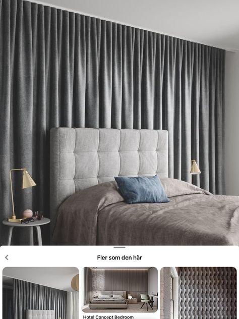 Wall Of Curtains Behind Bed, Drapes Behind Bed, Curtains Behind Headboard, Bedroom Curtain Wall, Curtain Wall Bedroom, Curtain Wall Bedroom Behind Bed, Curtain Behind Bed, Curtain Behind Headboard, Wardrobe Curtain