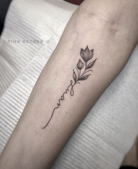 Tulip Name Tattoo, Tulip Tattoo With Name, Tulip Tattoo, Tattoos With Kids Names, Kids Names, Name Tattoo, Beautiful Body, Name Tattoos, Tattoo Inspo