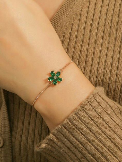 Minimalist Bracelet Silver, Collar Verde, Ethereal Jewelry, Embellished Fashion, Green Bracelet, Accesories Jewelry, Women Chain, Bracelets Design, Floral Bracelet