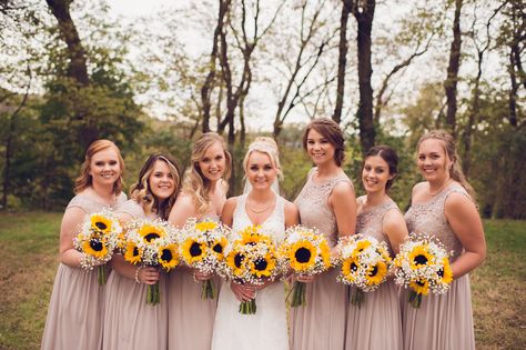 David’s bridal bridesmaid dresses Biscotti Bridesmaid dresses Taupe Bridesmaid dresses Sunflowers Sunflower bouquet  Photography:Abbie Rogers Photography Sunflowers And Bridesmaid Dresses, Bridesmaid Dresses With Sunflower Bouquets, Sunflower And Champagne Wedding, Bridesmaid Dresses With Sunflowers, Sunflower Bridesmaid Dresses, Sunflower And Marigold, Sunflower Wedding Bridesmaid, Bridesmaid Dresses Taupe, Bridal Bouquet Sunflower