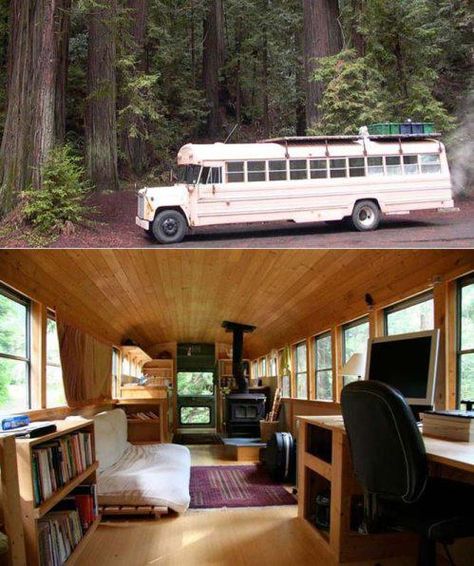 Converted School Bus, Old School Bus, Mini Loft, School Bus Conversion, Bus House, Bus Camper, Bus Conversion, Camping Essentials, Cozy Cabin