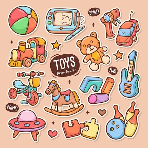 Toys Doodle, Cartoon Objects, Toys Clipart, Toys Drawing, Study Stickers, School Doodle, How To Draw Anything, Toy Labels, Doll Cartoon