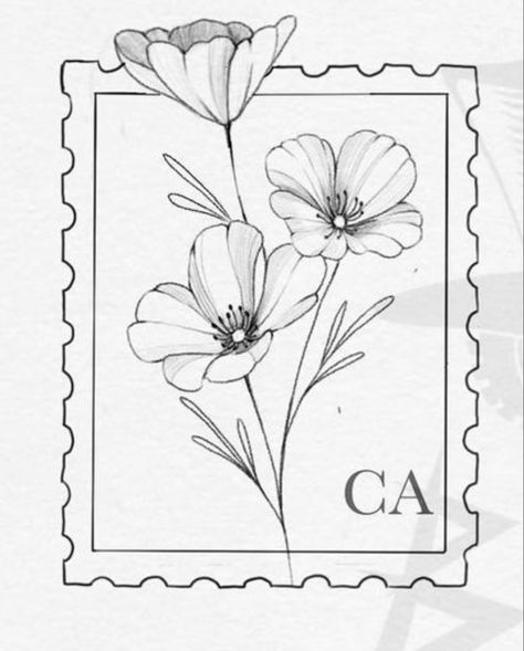 California Poppy Drawing, Simple Poppy Tattoo, California Poppy Tattoo, Poppy Flower Tattoo, Wrist Tattoo Designs, Stamp Tattoo, California Tattoo, Wrist Tattoo Ideas, Poppy Drawing