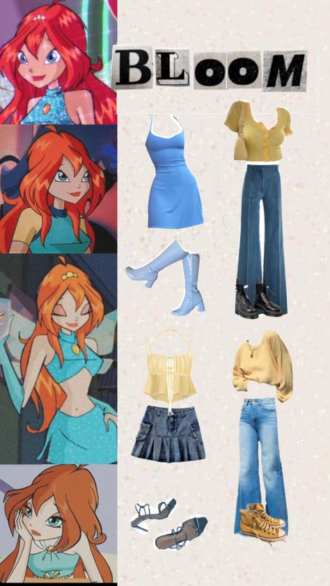 #winx #bloom #winxclub #winxbloom #moodboard #outfits #y2k #myfirstshuffle Winx Club Outfits Bloom, Bloom Winx Outfits, Winx Club Names, Winx Bloom Outfits, Winx Club Bloom Outfits, Bloom Winx Club Outfits, Cartoon Characters Outfits, Winx Inspired Outfit, Winx Club Aesthetic Outfits